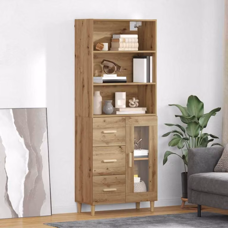 Credenza moderna vidaXL in legno color rovere marrone L: 69,5 cm, P: 34 cm, H: 180 cm