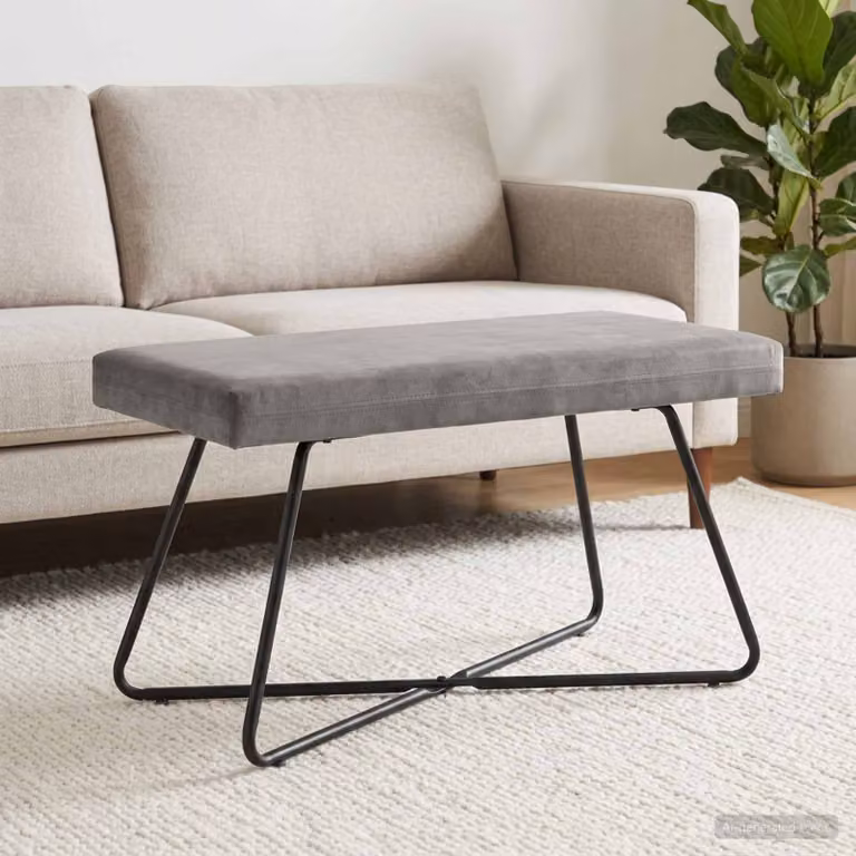 Panchina moderna vidaXL in velluto grigio con struttura in metallo e MDF, L 80 x P 40 x H 45 cm