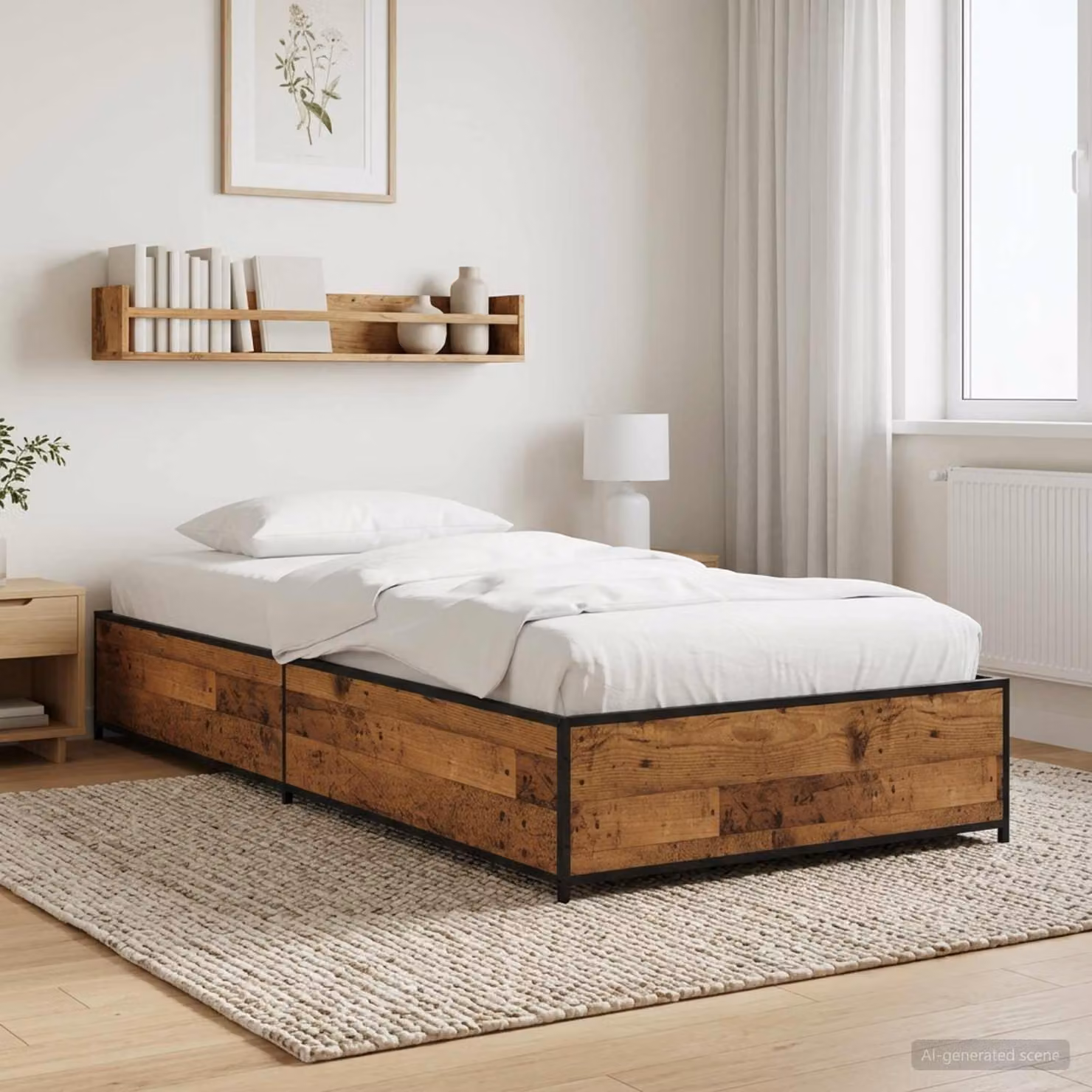 Struttura del letto moderna vidaXL in legno e metallo, colore marrone e nero, L 80 cm x P 200 cm x H 140 cm