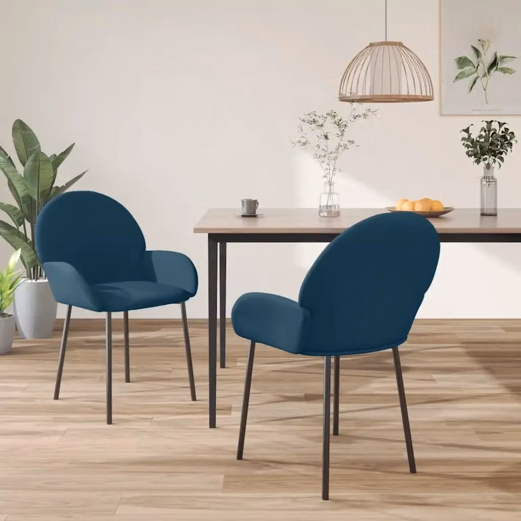 Set di 2 sedie da pranzo e cucina in velluto blu con design moderno e struttura in metallo – 2