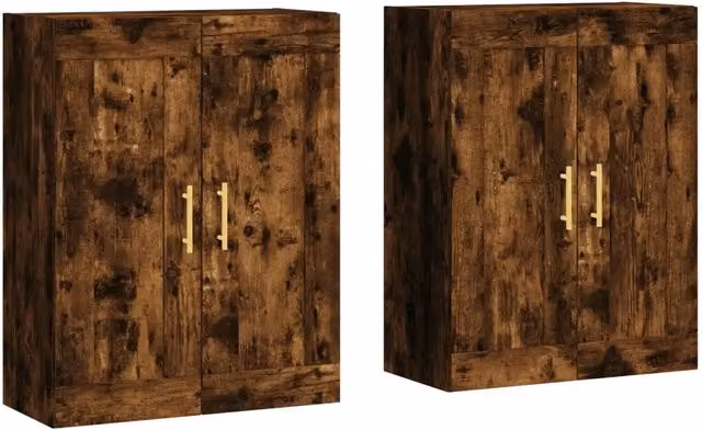 Set di 2 eleganti armadietti da parete 69,5 x 34 x 90 cm con ampio spazio di archiviazione stile moderno in legno multistrato rovere fumo 02_0055468