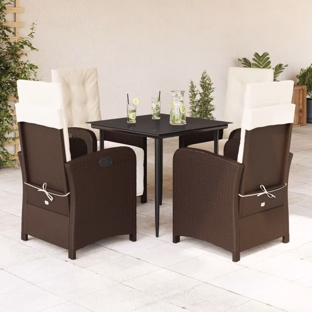 Set da Pranzo da Giardino 5pz vidaXL in Polyrattan Marrone con Piano in Vetro