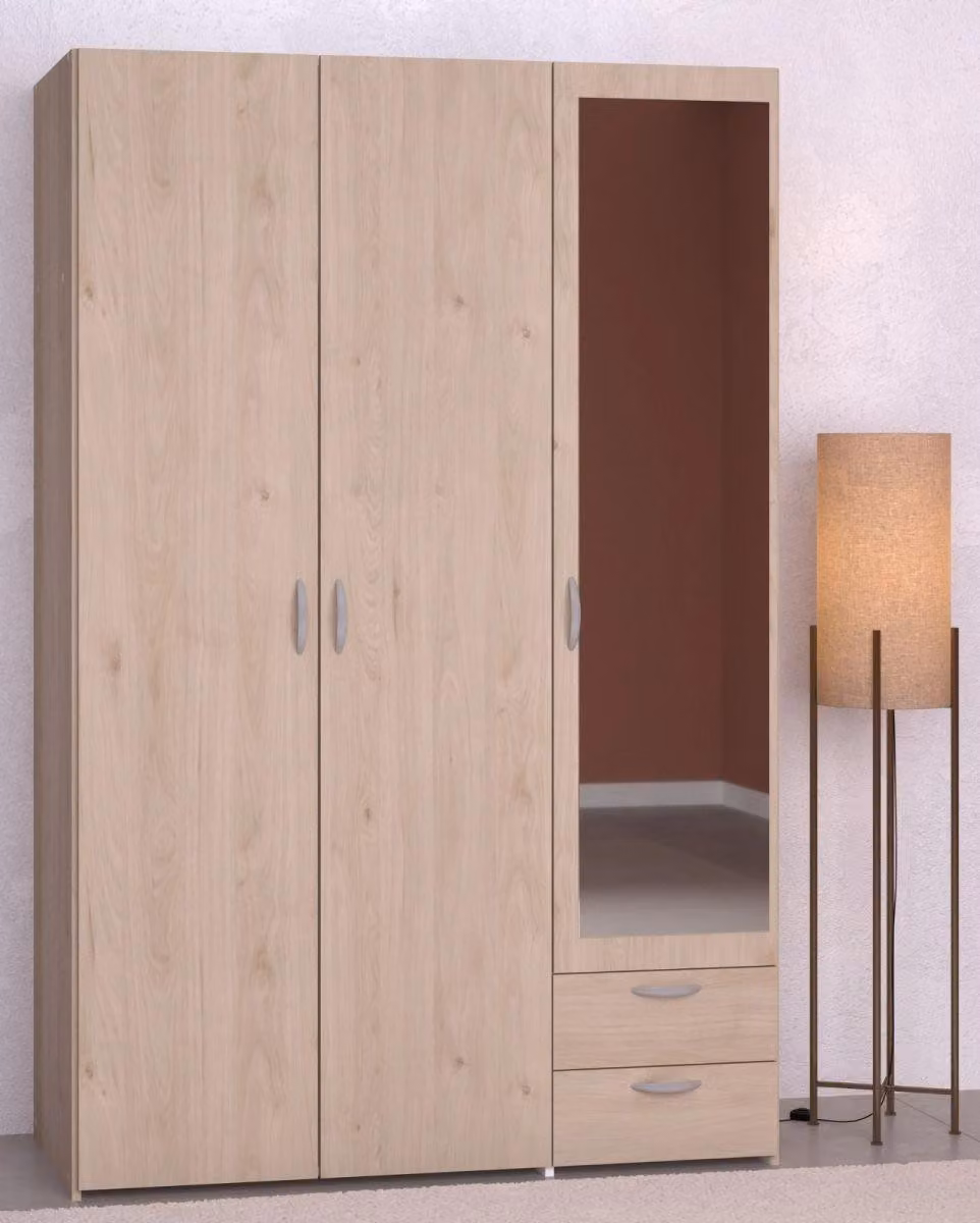 Parisot - Armadio a 3 ante, colore marrone, con specchio, dimensioni 120x185x51 cm