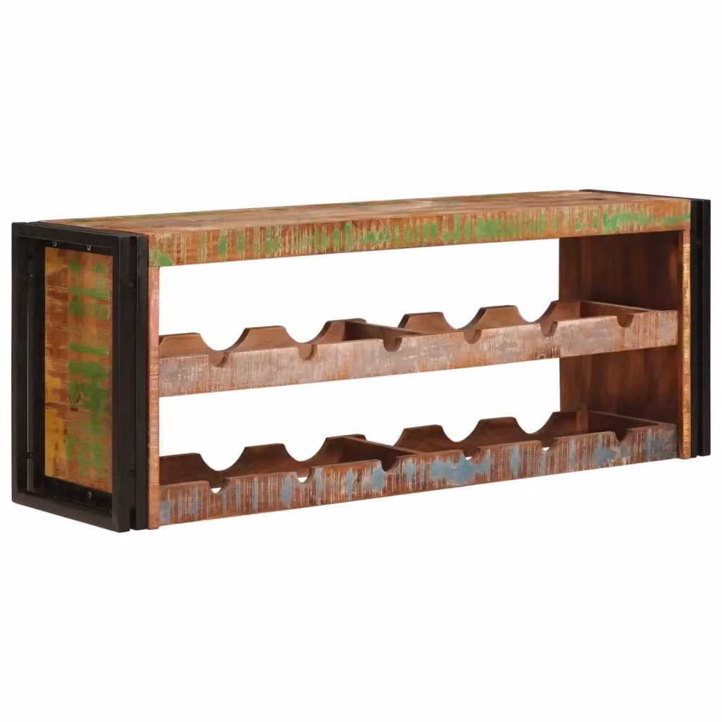 Portabottiglie CFW4695873 in legno massello riciclato e metallo stile industrial, colore marrone multicolore, L/P/H: 120 x 45 x 33 cm – 2