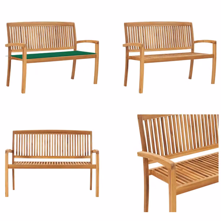 vidaXL Panca da giardino impilabile con cuscino 128,5 cm in teak massiccio - Panca - Panche - Panche da giardino - Panchine da giardino