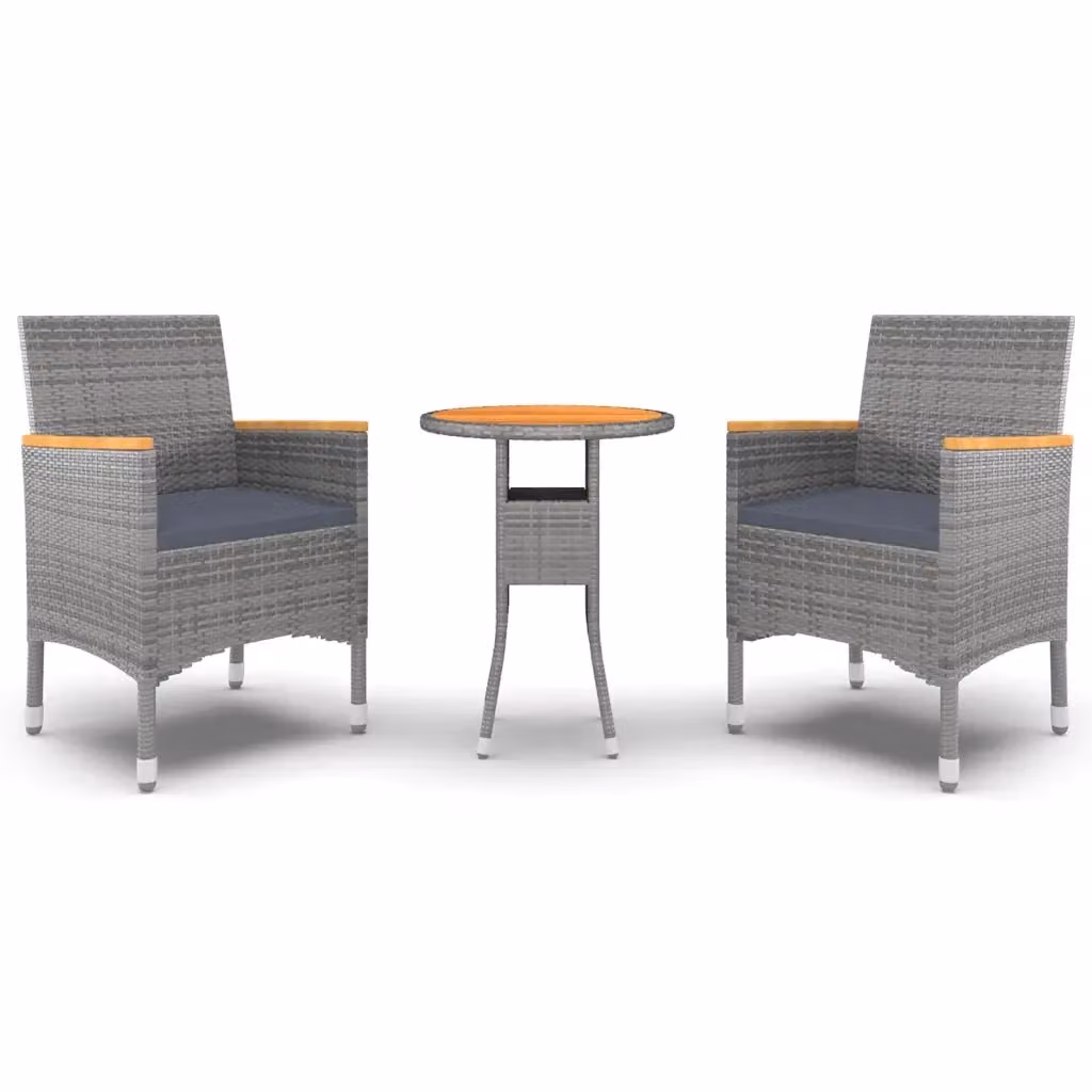Set da pranzo per giardino e terrazza vidaXL in 3 pezzi in polyrattan grigio con piano in legno di acacia – 2