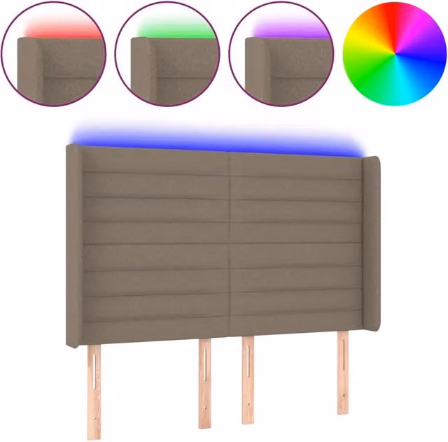 Testiera con illuminazione LED e porta di ricarica USB in tessuto beige, L: 147 cm, P: 16 cm, H: 118/128 cm – 1