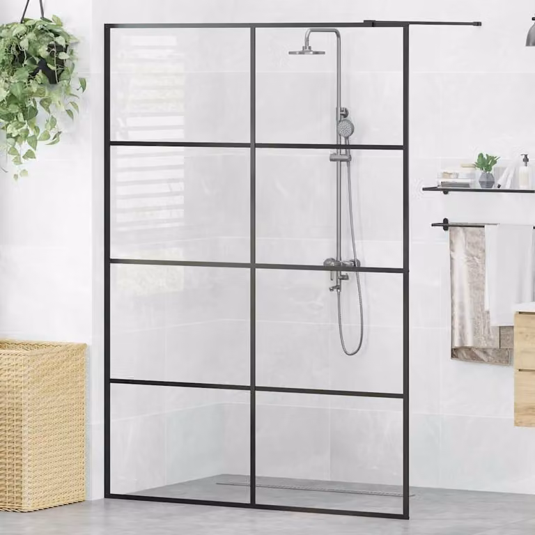 Parete Doccia Walk-in vidaXL in Vetro Trasparente ESG, L: 140 cm, H: 195 cm, Colore Nero