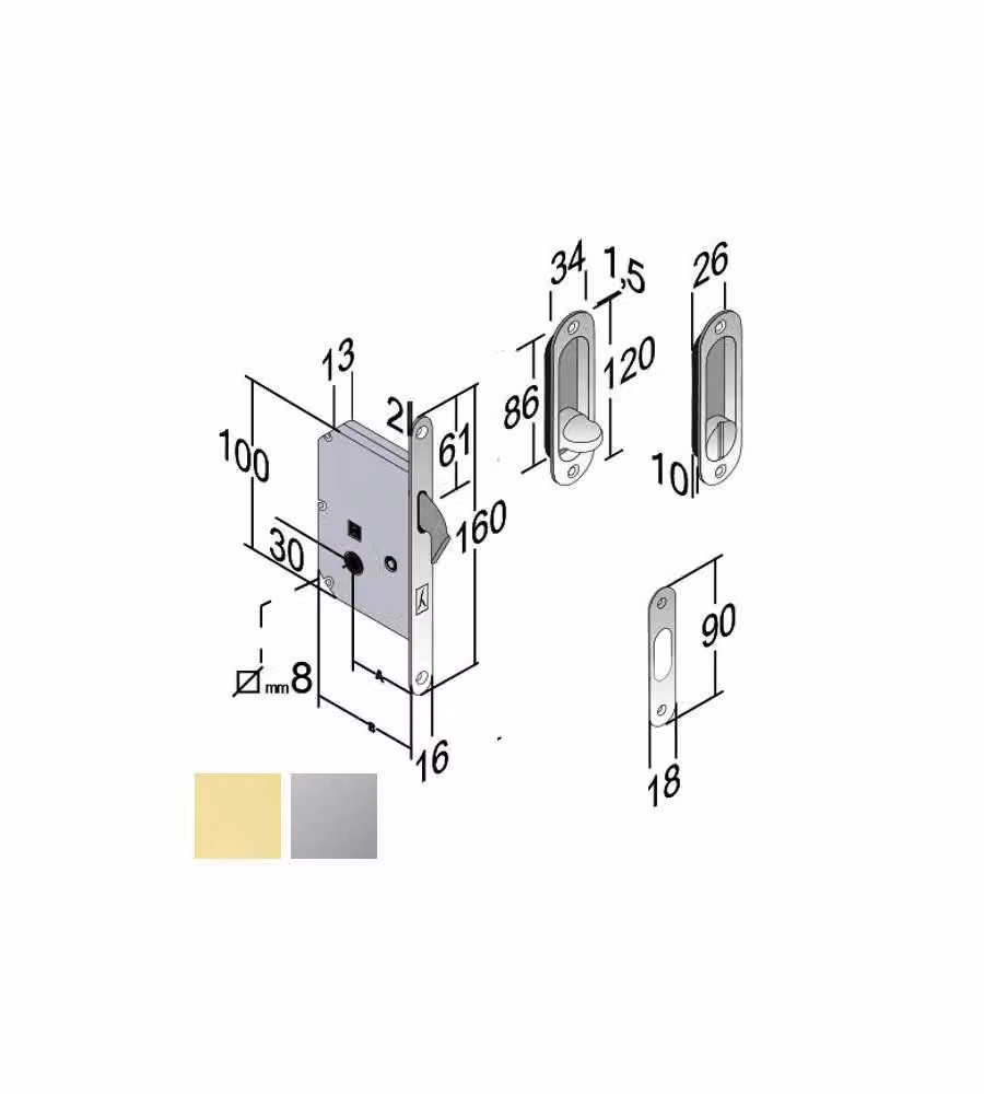 Serratura Inf.Legno Scorrevoli E50 Bagno Ol B2N Gb