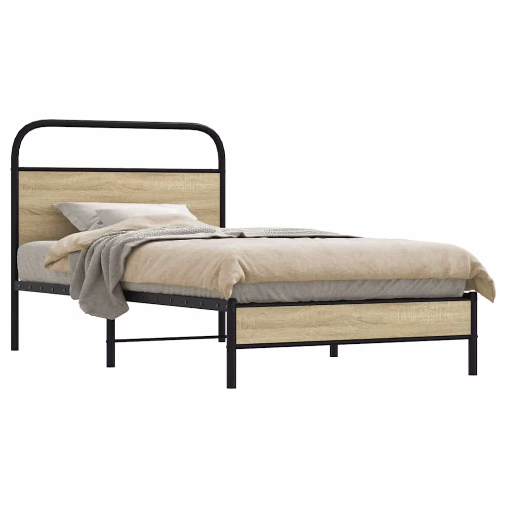 Giroletto senza materasso vidaXL in Rovere Sonoma e metallo, L/P/H: 90 x 190 cm