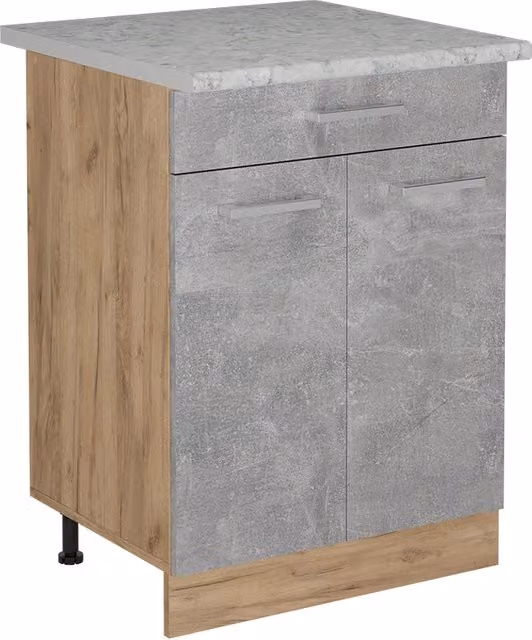 Mobiletto base per cucina R-Line Calcestruzzo/Rovere dorato 60 cm PL Marmo Vicco
