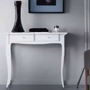 Consolle entratina sagomata in legno massiccio con cassetti mod kate Shabby chic bianca