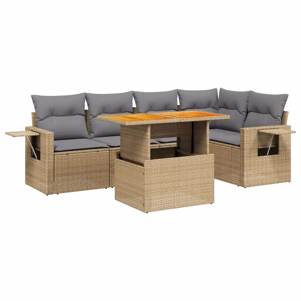 Set Divano da Giardino vidaXL 6 pz a L con Cuscini Beige in Polyrattan e Legno di Acacia – 2
