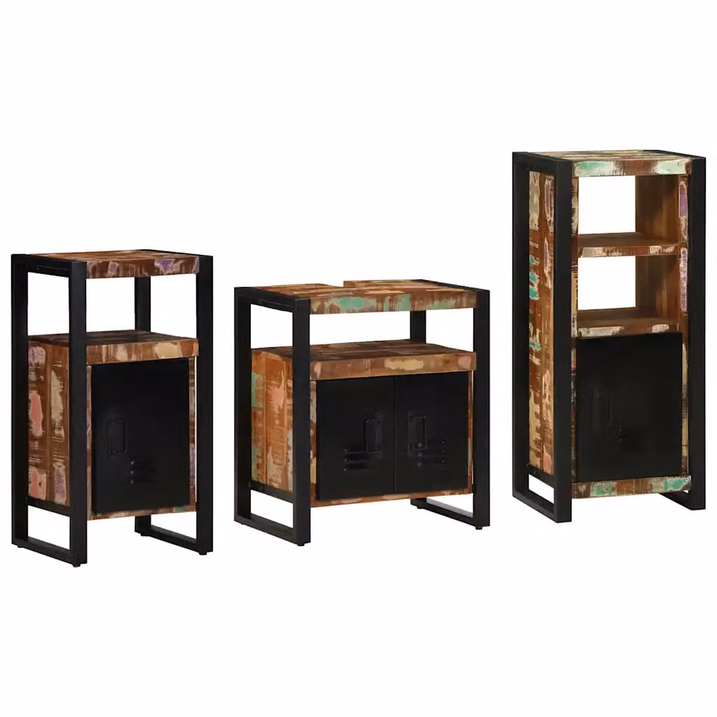 Set di mobili per il bagno moderno vidaXL in legno e metallo, 3 pezzi, multicolore e nero – 1
