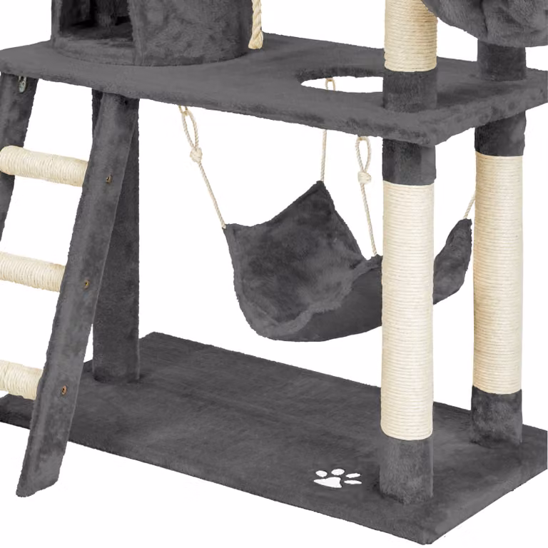 Tiragraffi per gatti TecTake con amaca, cuccia e giochi integrati in sisal, grigio