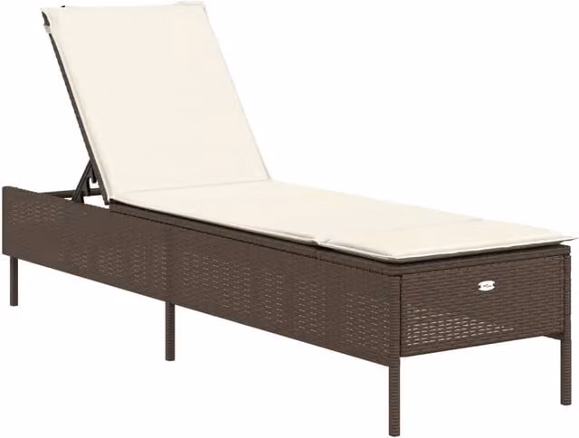 Lettino prendisole da giardino in polyrattan marrone con cuscino bianco regolabile – 1