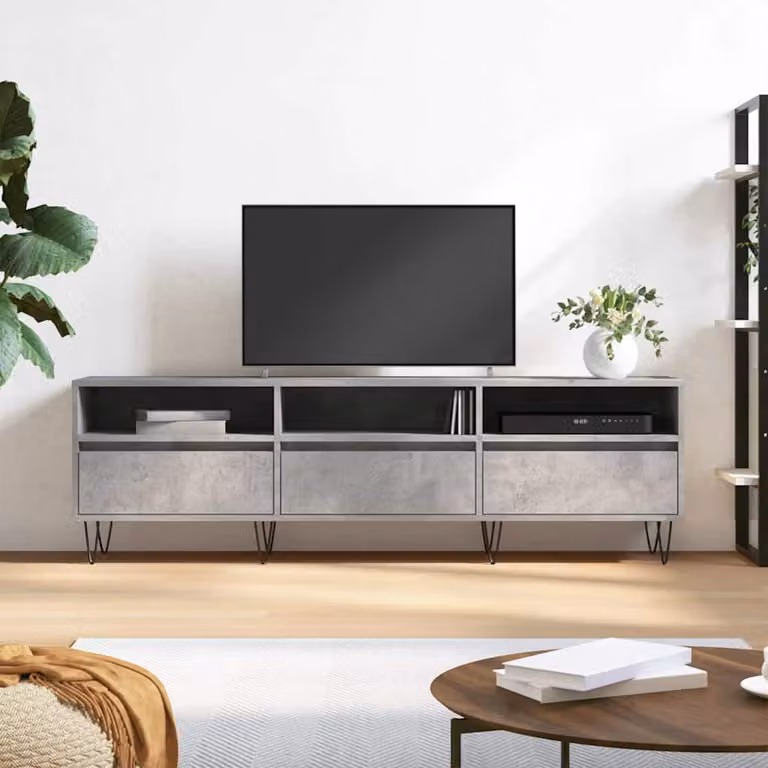 Mobile TV vidaXL moderno in legno e metallo grigio L: 150 cm, P: 30 cm, H: 44,5 cm