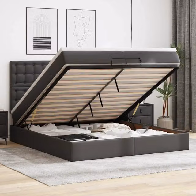Letto con contenitore a sollevamento vidaXL in similpelle nero, L 200 x P 200 x H 280 cm – 1