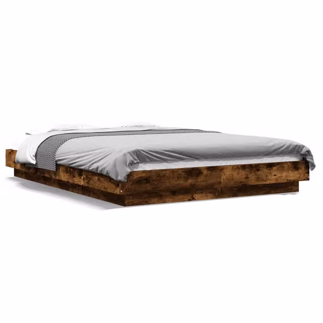 Letto matrimoniale | Letto per adulti | Giroletto con Luci LED Rovere Fumo 120x190 cm Legno Multistrato