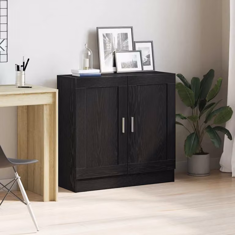 vidaXL Armadio per Libri Moderno con Ante a Battente in Legno e MDF, Nero Opaco, L: 82,5 cm, P: 30,5 cm, H: 80 cm