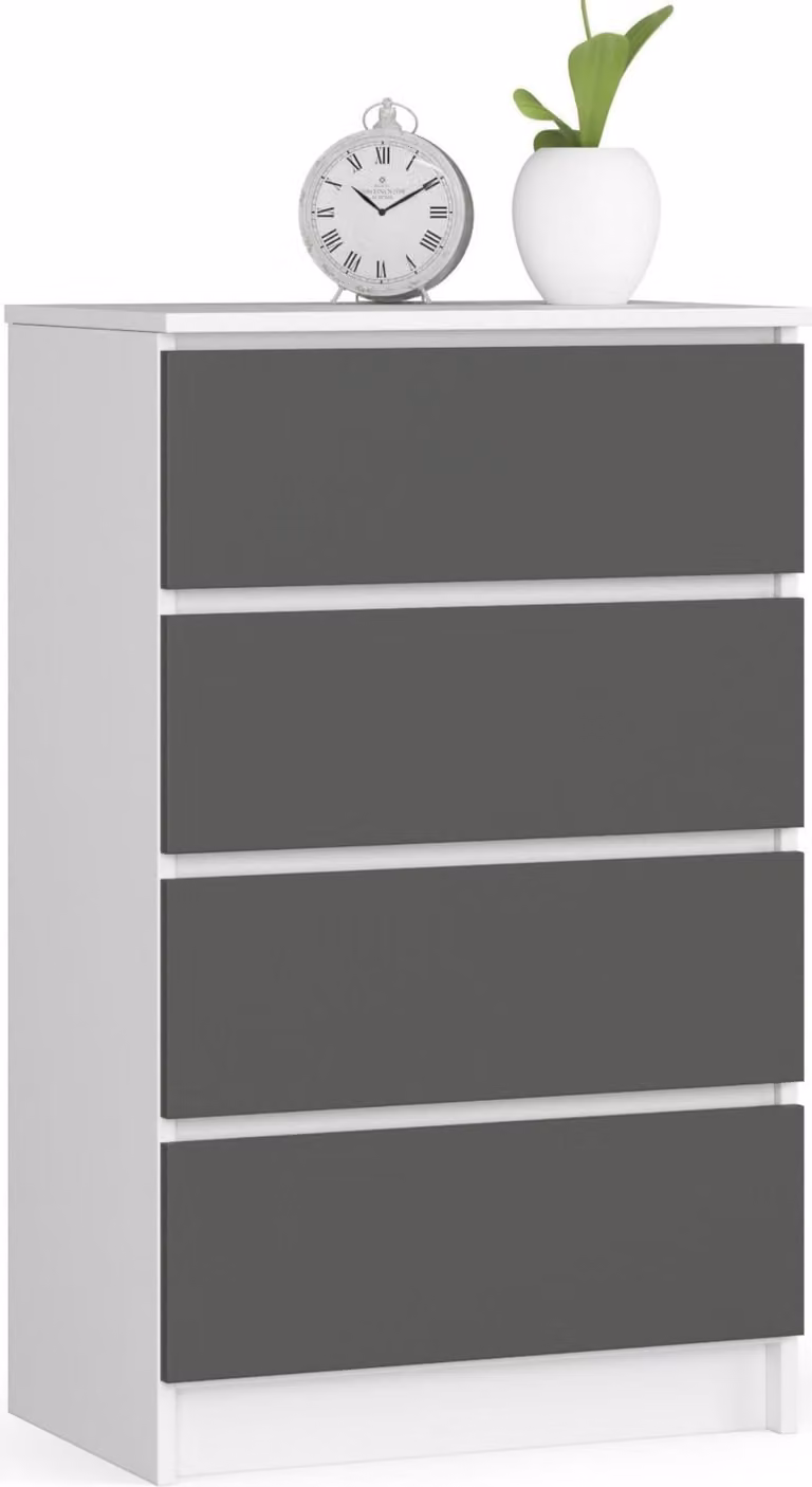 Comò K 60 cm 4 cassetti bianco grigio grafite per soggiorno