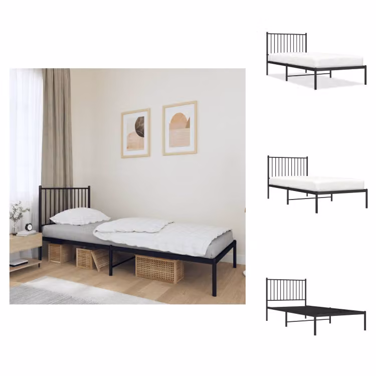 vidaXL Struttura letto con testiera in metallo nero 90x200 cm - Letti e strutture letto