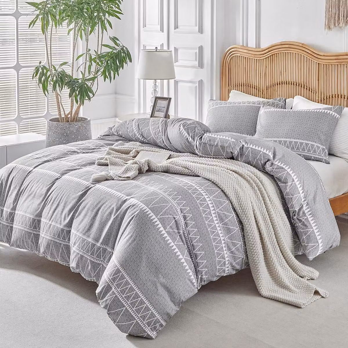 Copripiumino Tokokimo per letto matrimoniale, copripiumino 260x240 cm con motivo bohémien in microfibra, set da 3 pezzi, composto da 1 copripiumino 260x240 cm + 2 federe 65x65 cm, colore grigio