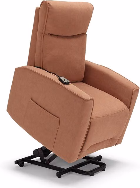 Poltrona relax elettrica LONDRA per anziani, 2 motori, 2 ruote posteriori, sistema reclinazione e alzapersona, tessuto idrorepellente , colore Terra