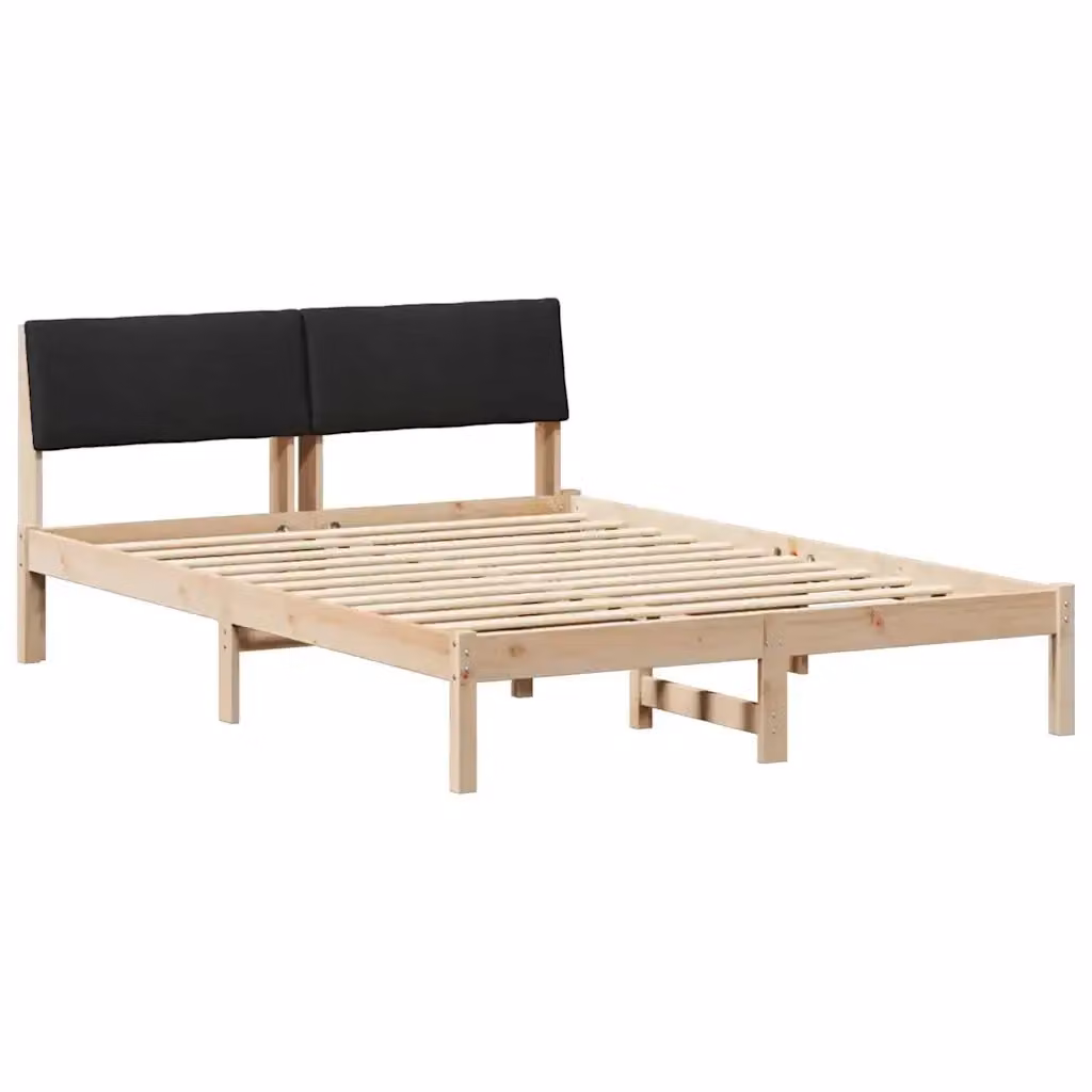 Letto moderno vidaXL in legno di pino con testiera in tessuto marrone e nero L/P/H: 140 x 200 x 78,5 cm – 2