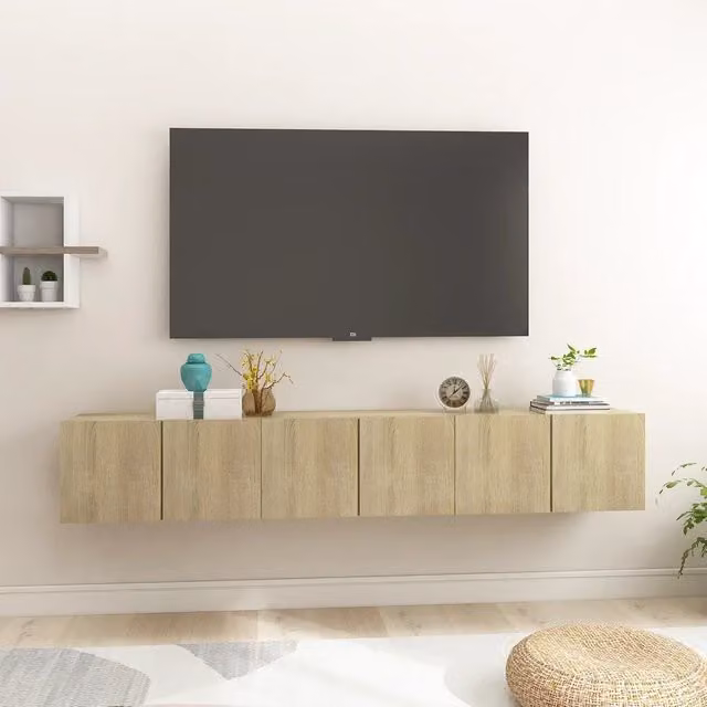 Set di 3 mobili porta TV pensili vidaXL in legno rovere color beige per soggiorno, L/P/H: 60 x 30 x 30 cm – 1