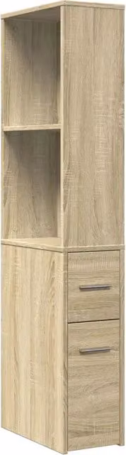 Armadietto da Bagno Stretto con Ruote in Rovere Oak e MDF Marrone con Ripiani Interni e Ante a Battente L/P/H: 20 x 41 x 135 cm – 1