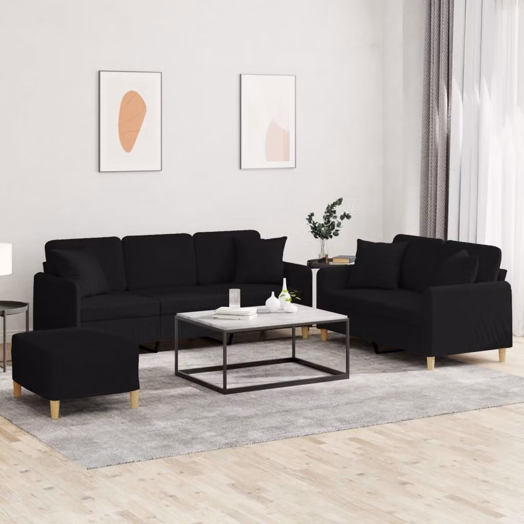 Maison Exclusive - Set divano a 3 pezzi con cuscini in tessuto nero
