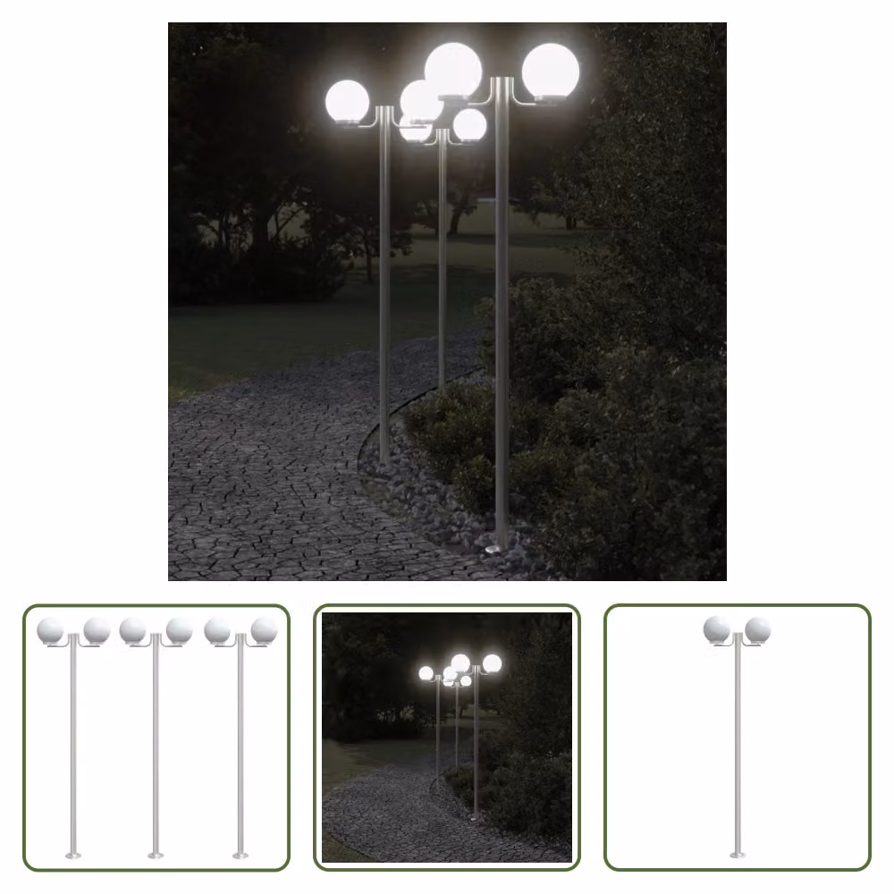 The Living Store Luci da sentiero 3 pezzi argento 215 cm in acciaio inox