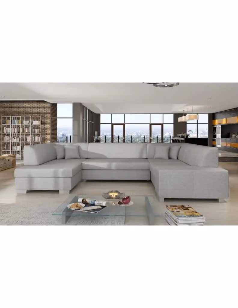 Divano panoramico a U HAVANA Grigio convertibile 6 posti con struttura in legno e cuscini inclusi L: 322 cm, P: 204 cm, H: 72 cm – 2