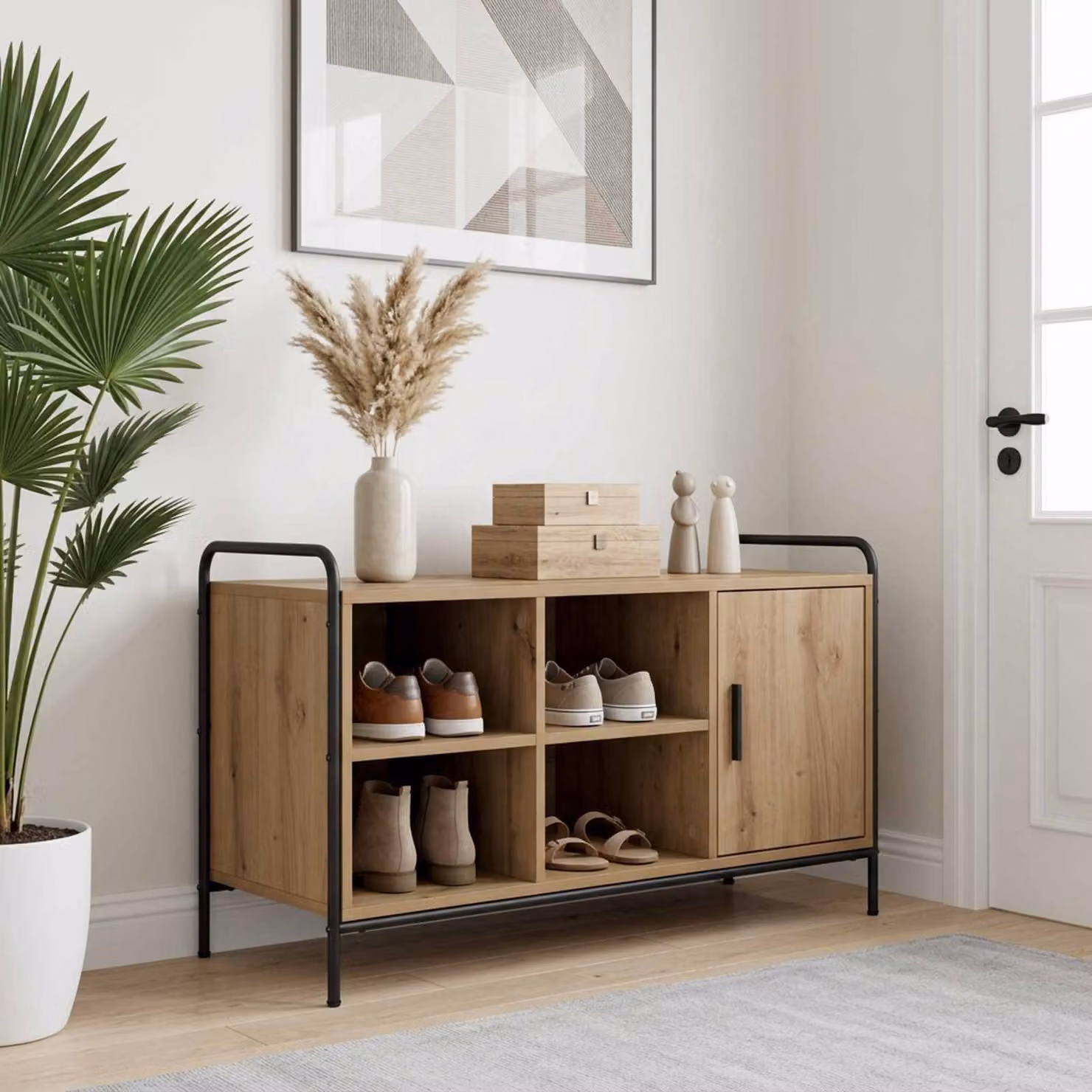 Mobile porta scarpe vidaXL in legno e metallo con ante, L/P/H: 100 x 39,5 x 55,5 cm