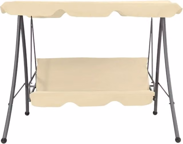 Panchina a dondolo da giardino con baldacchino vidaXL, colore bianco sabbia/beige, L: 192 cm, P: 118 cm, H: 175 cm