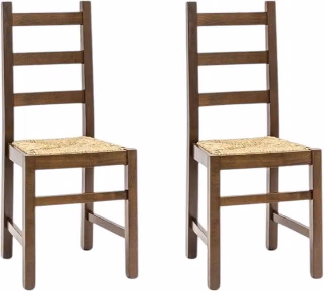 Set di 2 sedie in stile arte povera Mobili 2G in legno di faggio color noce con seduta in paglia L 50 cm, P 47 cm, H 90 cm