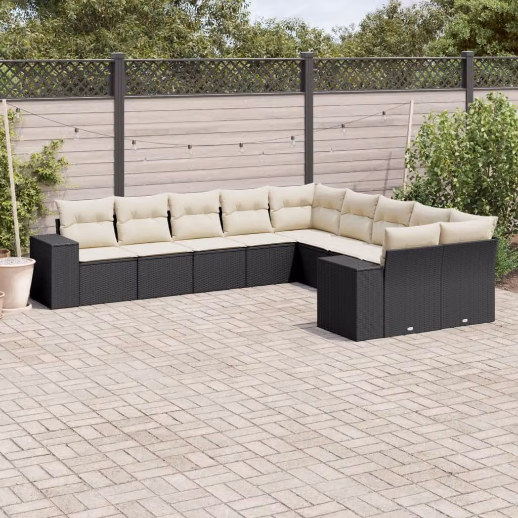 vidaXL Set Divani da Giardino a Forma di L in Polyrattan Nero con Cuscini Imbottiti e Rivestimenti Rimovibili – 1