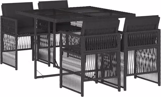 Set da Pranzo da Giardino 5 pz | Set Salotto da Giardino Nero con Cuscini in Polyrattan