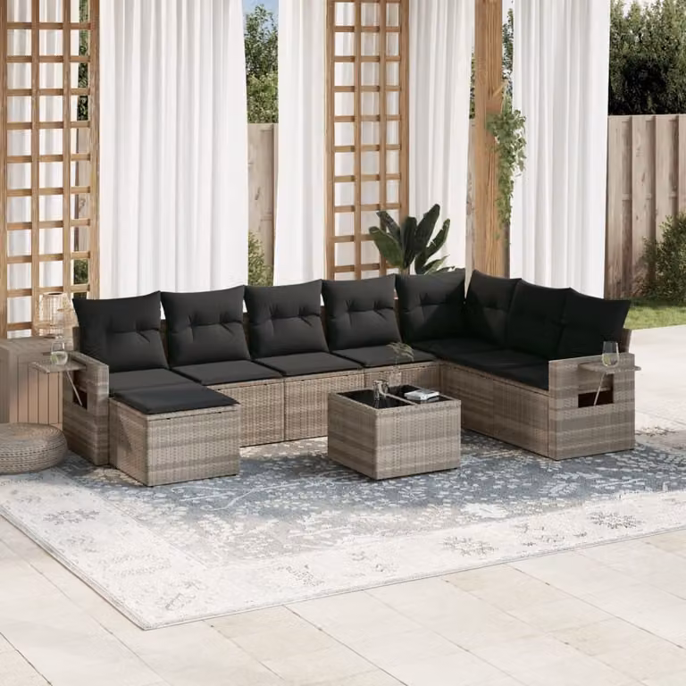 Maison Exclusive - Set da giardino 9 pezzi con cuscini Grigio chiaro Poly Rattan