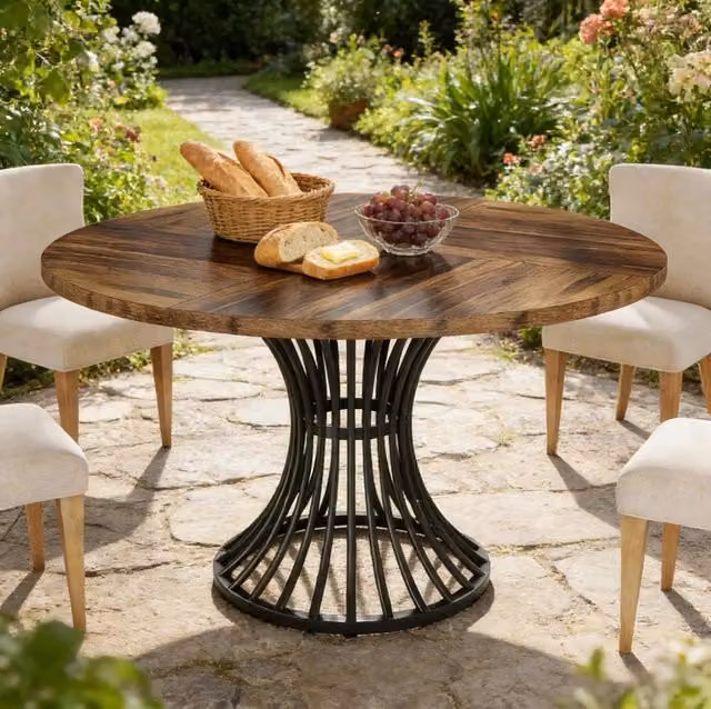 Tavolo da pranzo rotondo in MDF e metallo, design a clessidra, fino a 6 persone