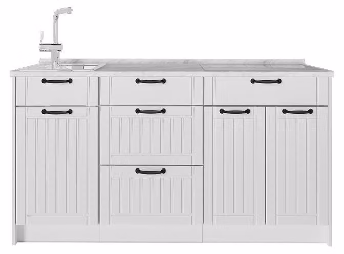 Cucine componibili piccole Vicco Fame-Line Bianco rustico/Bianco 150 cm, PL Marmo, Model 65335