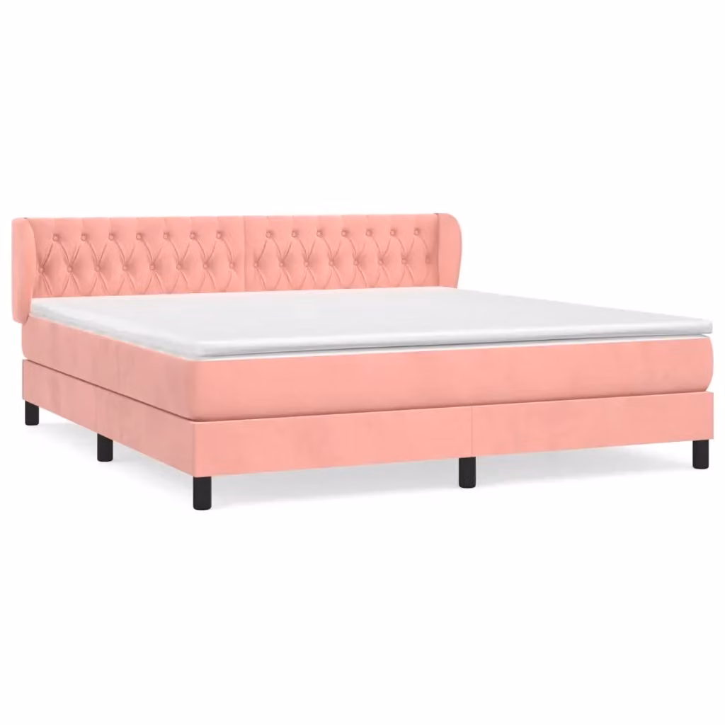 vidaXL Giroletto a Molle con Materasso in Velluto Rosa, L/P: 160 x 200 cm – 2