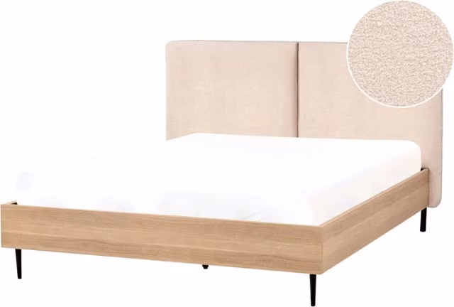 Letto matrimoniale con rete in tessuto bouclè beige 140 x 200 cm stile moderno camera da letto