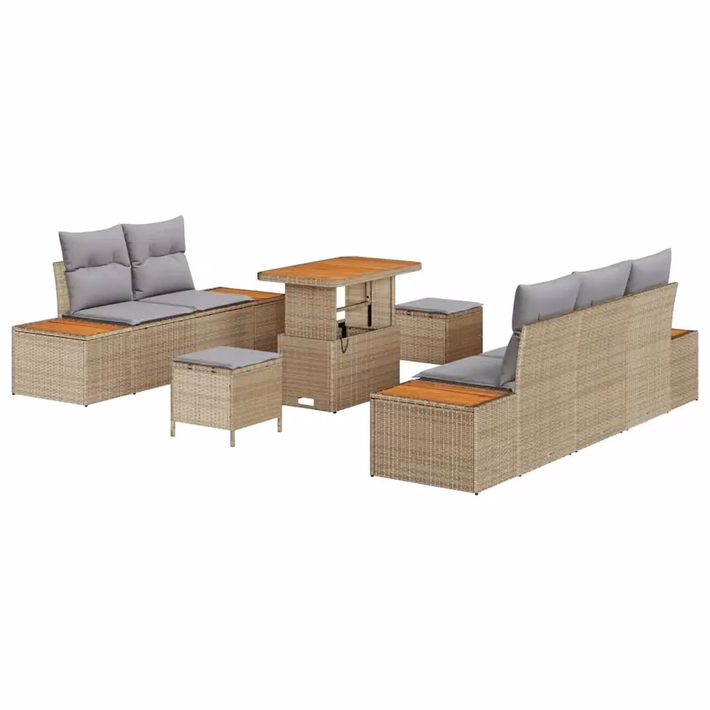 Set Divano da Giardino vidaXL 8 Pezzi in Polyrattan Beige con Cuscini Imbottiti e Tavolino – 2