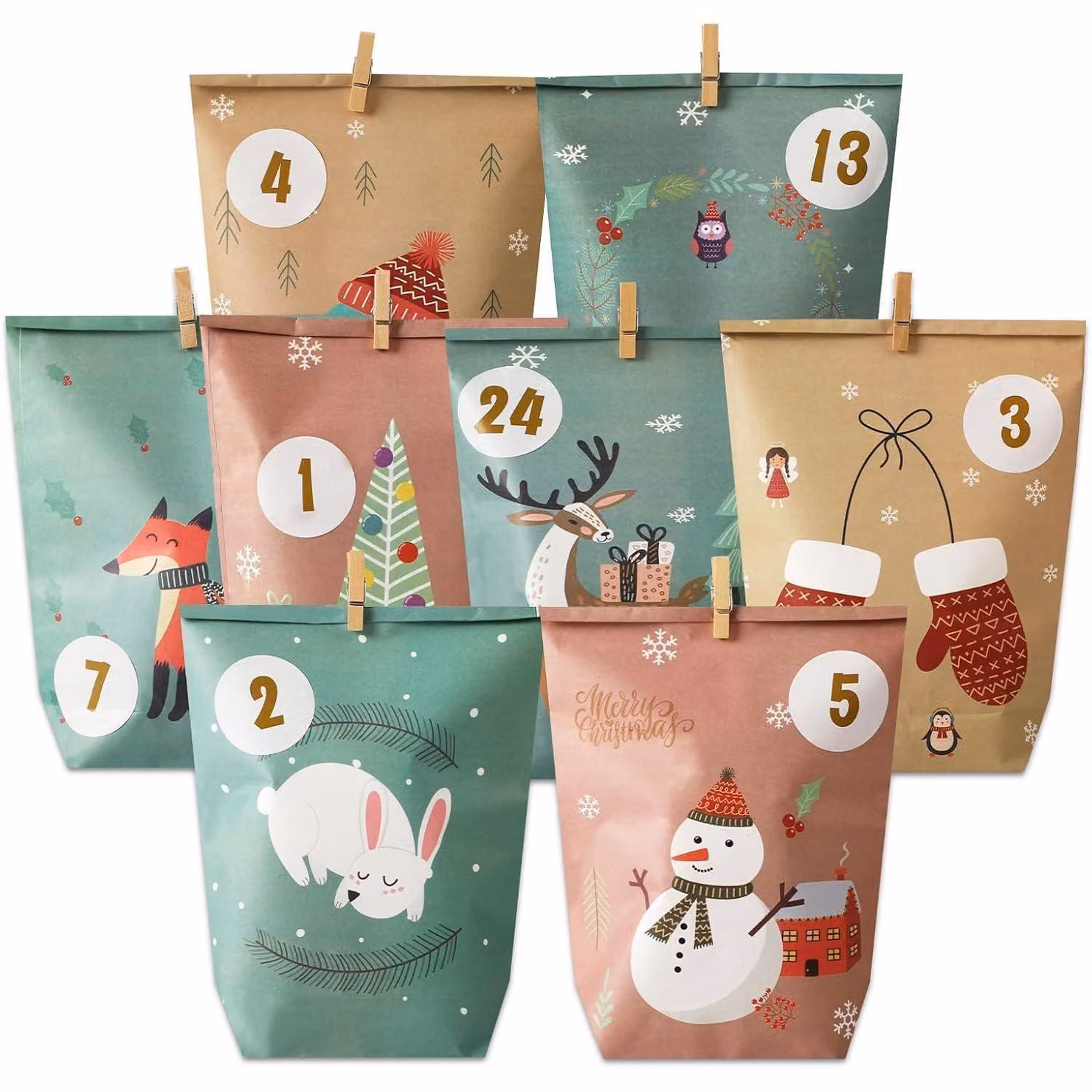 Calendario dell'Avvento da riempire, completo di 24 sacchetti regalo e adesivi con i numeri, ideale per creare un calendario di Natale personalizzato