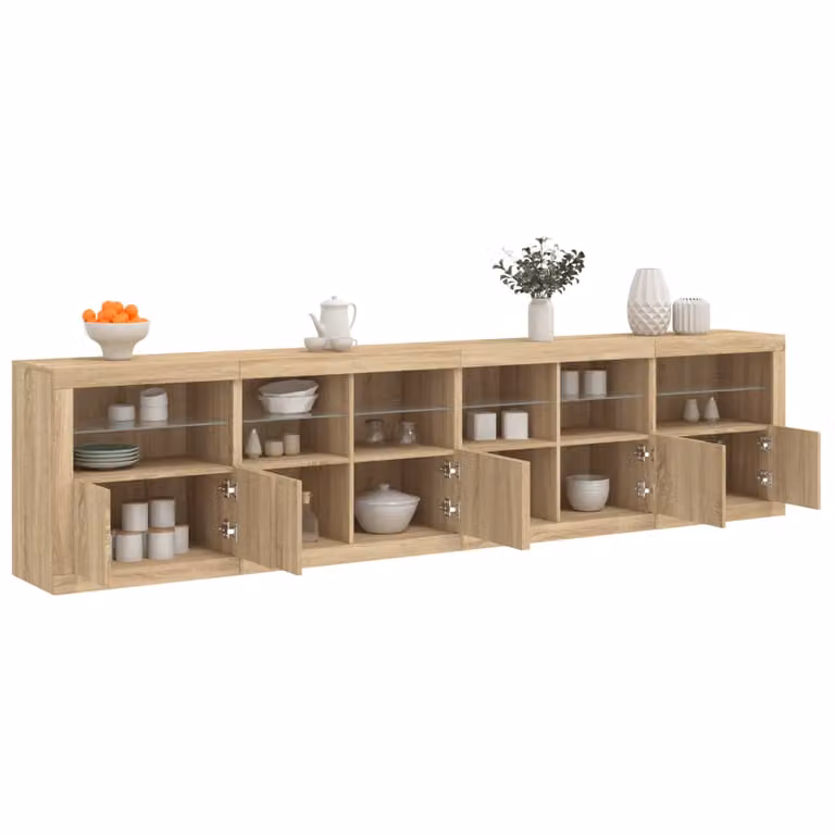 Credenza moderna vidaXL con luci LED in rovere sonoma, L: 283 cm, P: 37 cm, H: 67 cm