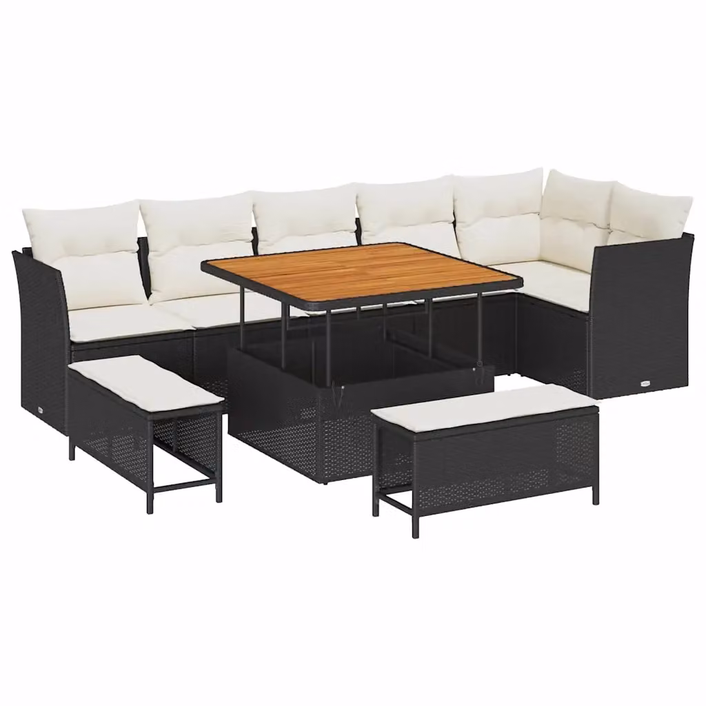 Set Divano da Giardino vidaXL 9 Pezzi a Forma di L con Cuscini Nero e Beige – 2