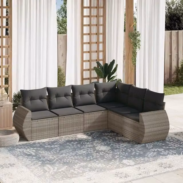 Set Divano da Giardino 6pz con Cuscini Grigio Chiaro Polyrattan 3253749