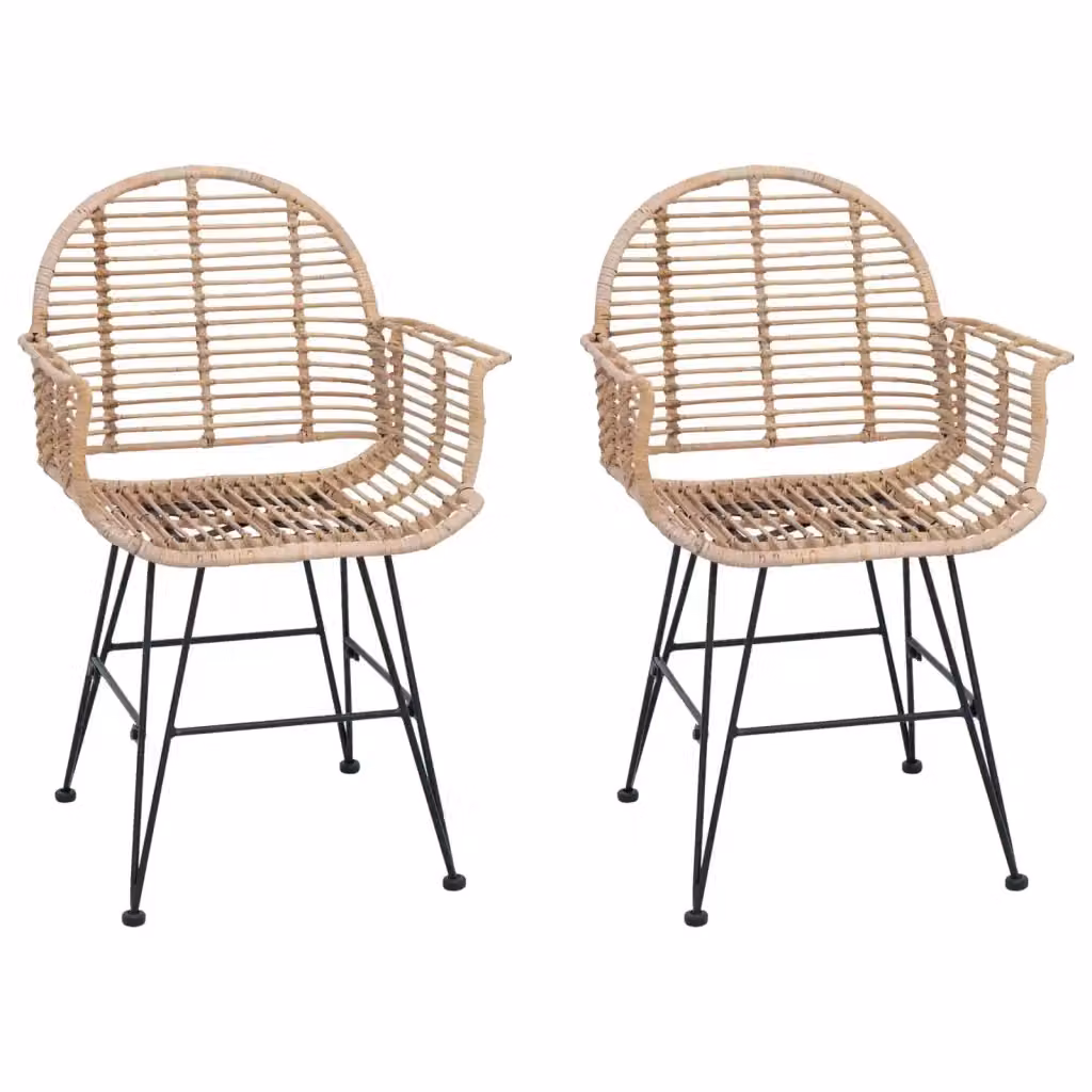 Set di 2 sedie da pranzo vidaXL in rattan e metallo beige e marrone L: 57 cm, P: 55 cm, H: 85 cm – 2